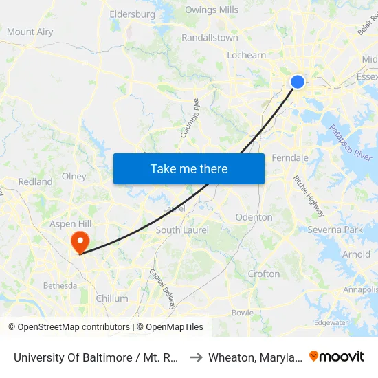 University Of Baltimore / Mt. Royal to Wheaton, Maryland map