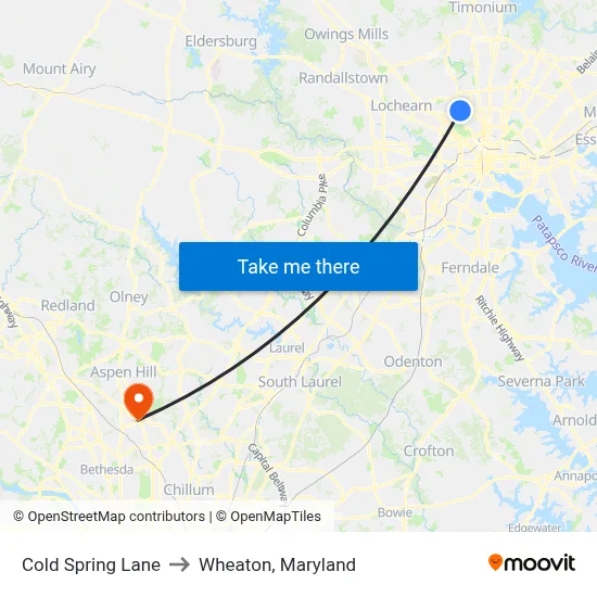Cold Spring Lane to Wheaton, Maryland map