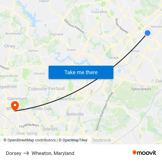 Dorsey to Wheaton, Maryland map