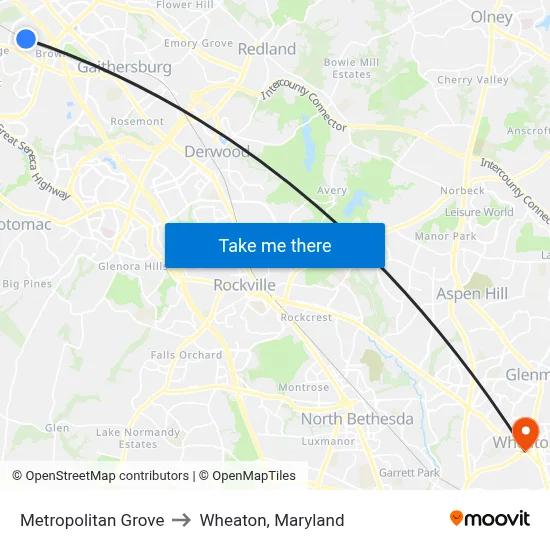 Metropolitan Grove to Wheaton, Maryland map