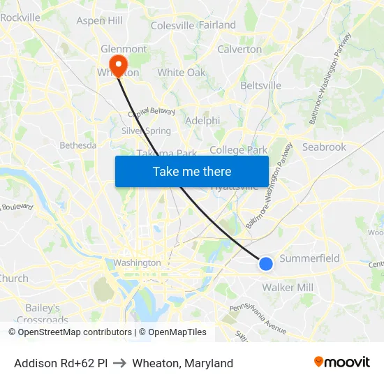 Addison Rd+62 Pl to Wheaton, Maryland map