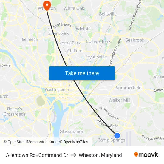 Allentown Rd+Command Dr to Wheaton, Maryland map