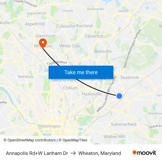 Annapolis Rd+W Lanham Dr to Wheaton, Maryland map