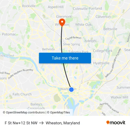 F St Nw+12 St NW to Wheaton, Maryland map