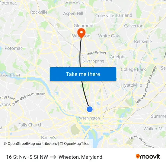 16 St Nw+S St NW to Wheaton, Maryland map
