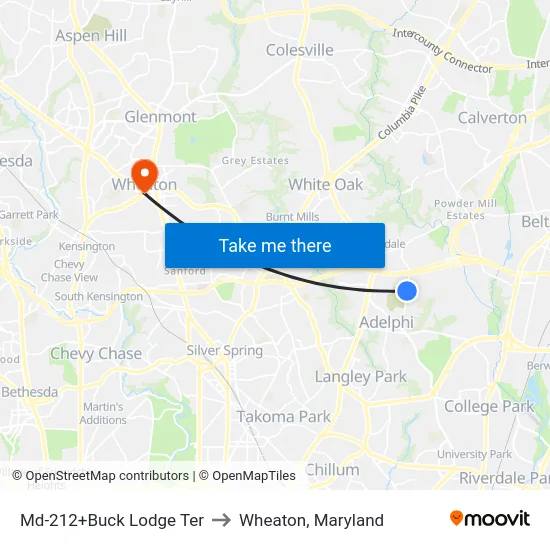 Md-212+Buck Lodge Ter to Wheaton, Maryland map
