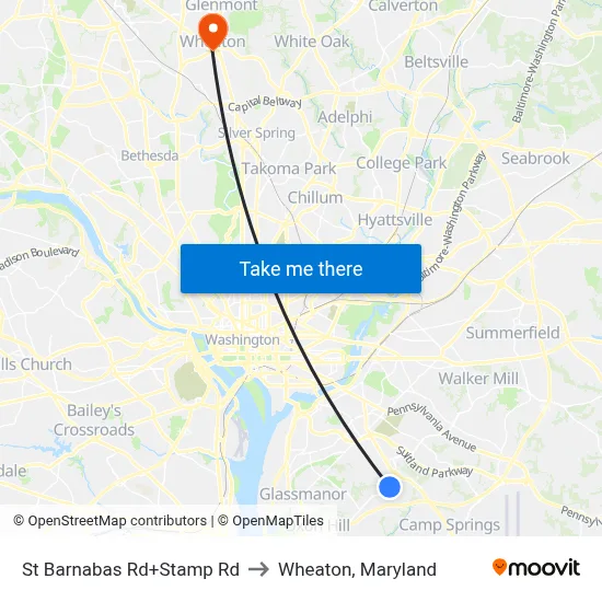 St Barnabas Rd+Stamp Rd to Wheaton, Maryland map