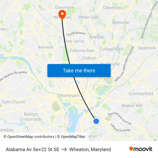 Alabama Av Se+22 St SE to Wheaton, Maryland map