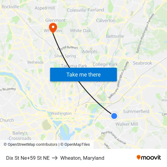 Dix St Ne+59 St NE to Wheaton, Maryland map