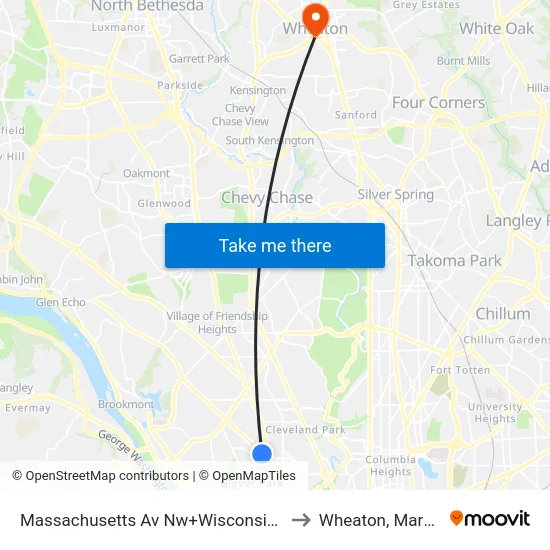 Massachusetts Av Nw+Wisconsin Av NW to Wheaton, Maryland map