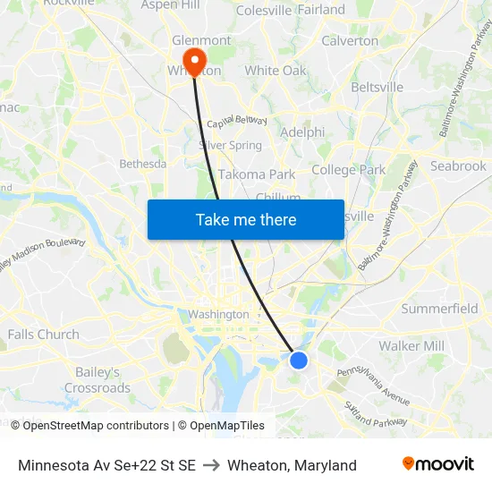 Minnesota Av Se+22 St SE to Wheaton, Maryland map
