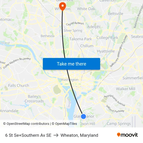 6 St Se+Southern Av SE to Wheaton, Maryland map