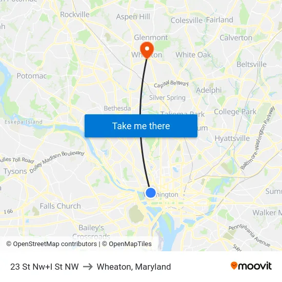 23 St Nw+I St NW to Wheaton, Maryland map