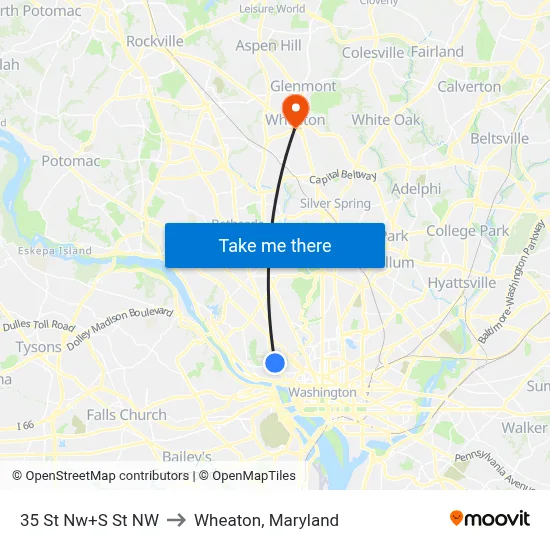 35 St Nw+S St NW to Wheaton, Maryland map