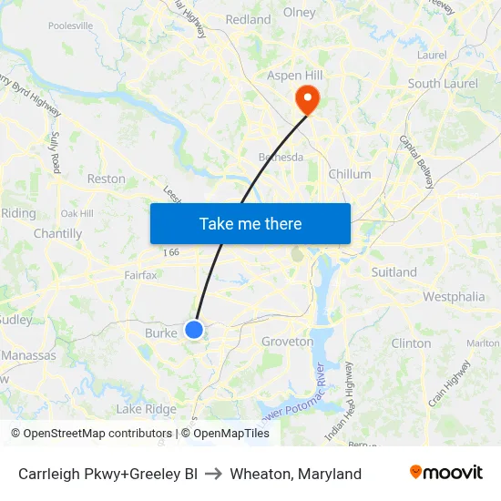Carrleigh Pkwy+Greeley Bl to Wheaton, Maryland map
