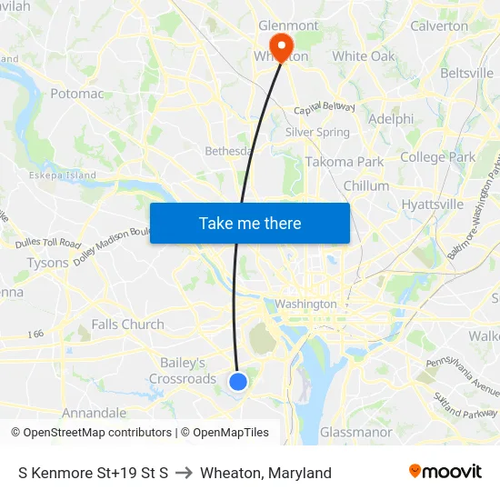 S Kenmore St+19 St S to Wheaton, Maryland map
