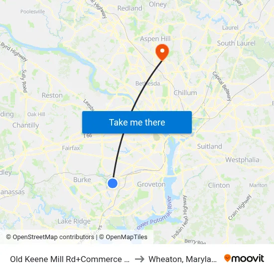 Old Keene Mill Rd+Commerce St to Wheaton, Maryland map