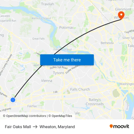 Fair Oaks Mall to Wheaton, Maryland map