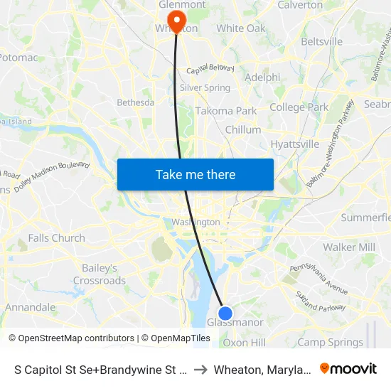 S Capitol St Se+Brandywine St SE to Wheaton, Maryland map
