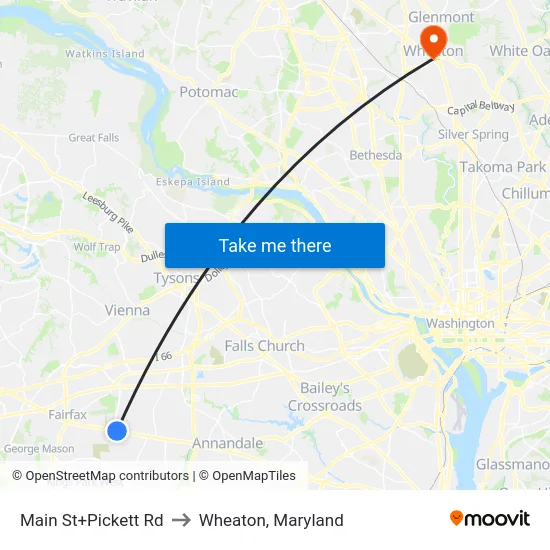 Main St+Pickett Rd to Wheaton, Maryland map