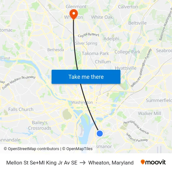 Mellon St Se+Ml King Jr Av SE to Wheaton, Maryland map