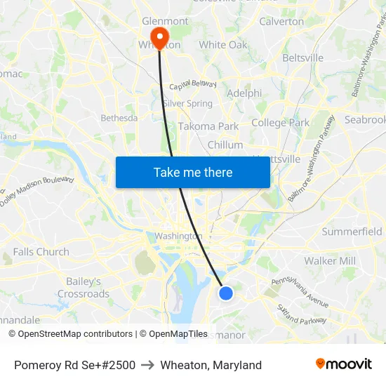 Pomeroy Rd Se+#2500 to Wheaton, Maryland map