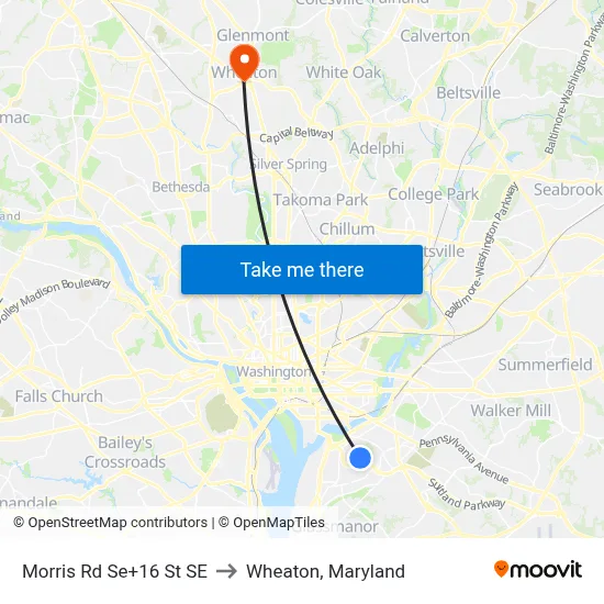 Morris Rd Se+16 St SE to Wheaton, Maryland map