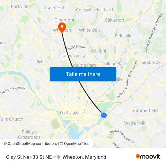 Clay St Ne+33 St NE to Wheaton, Maryland map