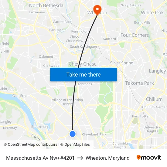 Massachusetts Av Nw+#4201 to Wheaton, Maryland map
