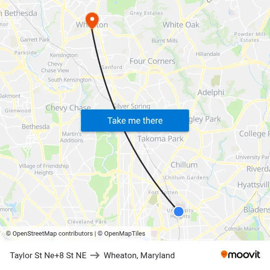 Taylor St Ne+8 St NE to Wheaton, Maryland map