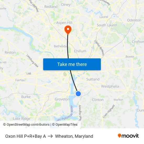 Oxon Hill P+R+Bay A to Wheaton, Maryland map