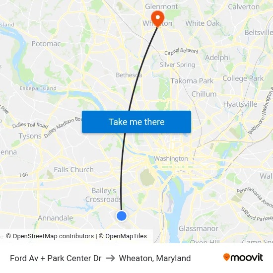 Ford Av + Park Center Dr to Wheaton, Maryland map