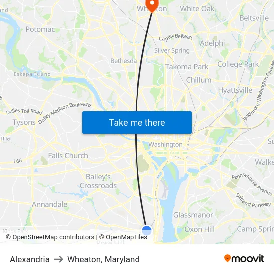 Alexandria to Wheaton, Maryland map