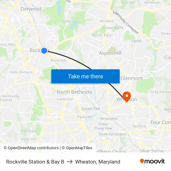 Rockville Station & Bay B to Wheaton, Maryland map