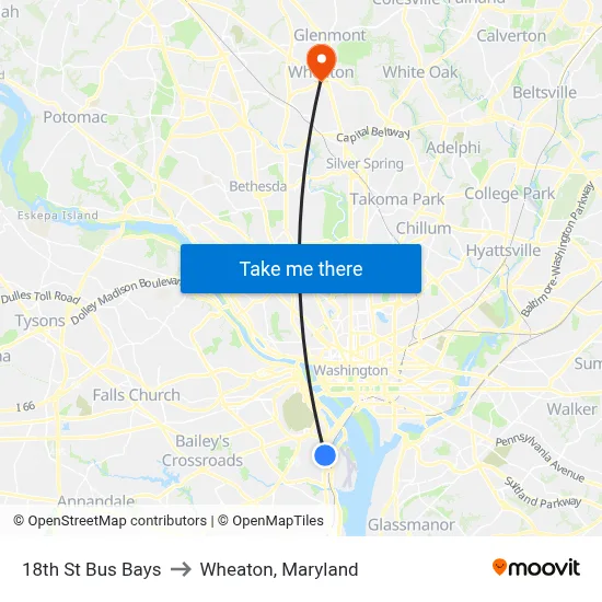 18th St Bus Bays to Wheaton, Maryland map