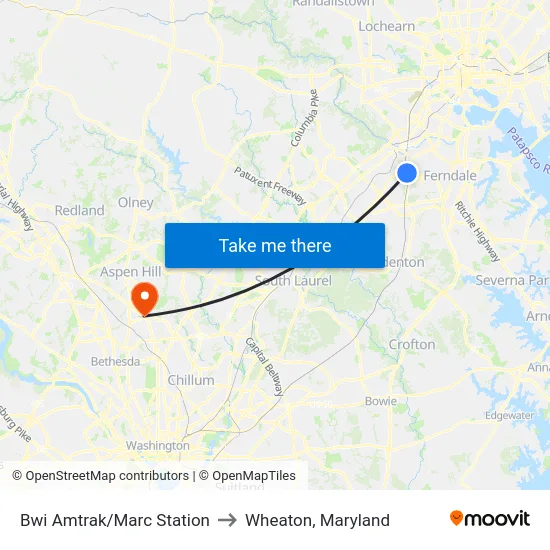 Bwi Amtrak/Marc Station to Wheaton, Maryland map