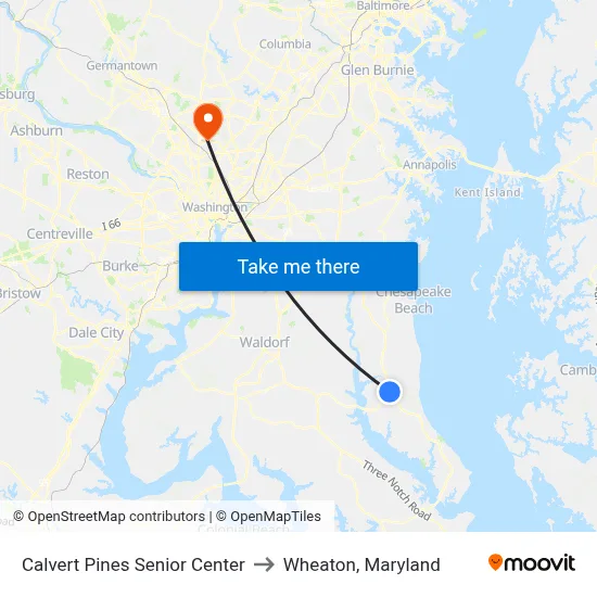Calvert Pines Senior Center to Wheaton, Maryland map