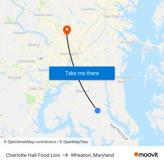 Charlotte Hall Food Lion to Wheaton, Maryland map