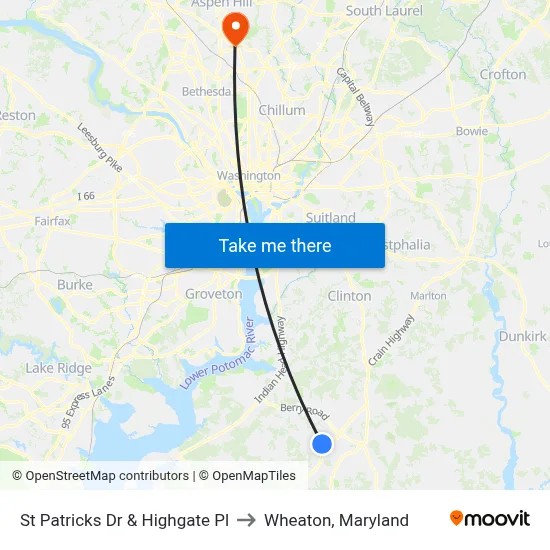 St Patricks Dr & Highgate Pl to Wheaton, Maryland map