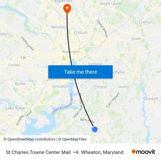 St Charles Towne Center Mall to Wheaton, Maryland map