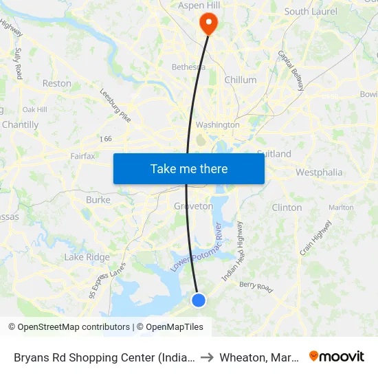 Bryans Rd Shopping Center (Indian Head) to Wheaton, Maryland map