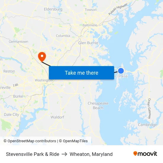 Stevensville Park & Ride to Wheaton, Maryland map