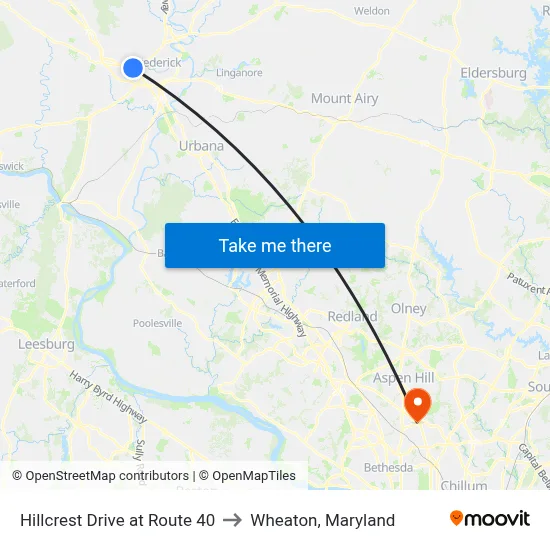 Hillcrest Drive at Route 40 to Wheaton, Maryland map