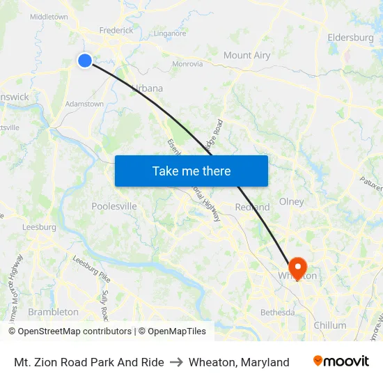 Mt. Zion Road Park And Ride to Wheaton, Maryland map