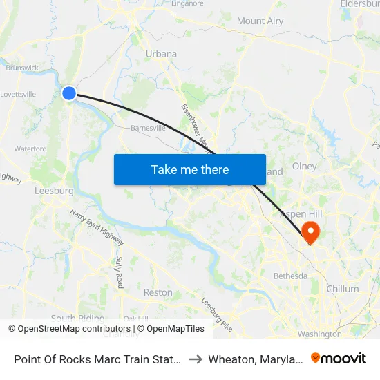 Point Of Rocks Marc Train Station to Wheaton, Maryland map