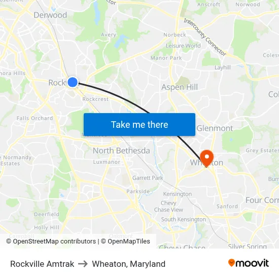 Rockville Amtrak to Wheaton, Maryland map