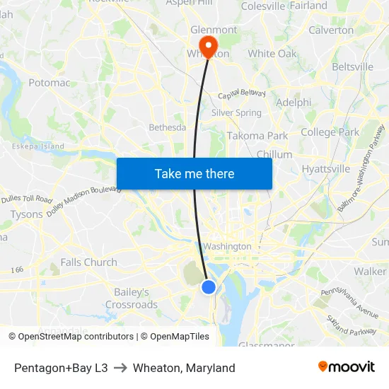 Pentagon+Bay L3 to Wheaton, Maryland map