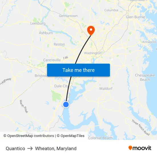 Quantico to Wheaton, Maryland map