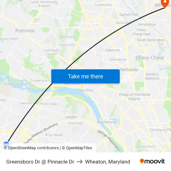 Greensboro Dr @ Pinnacle Dr to Wheaton, Maryland map