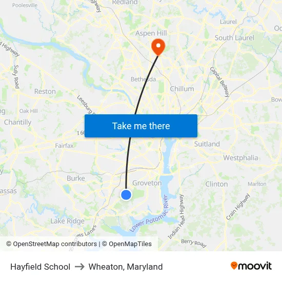 Hayfield School to Wheaton, Maryland map